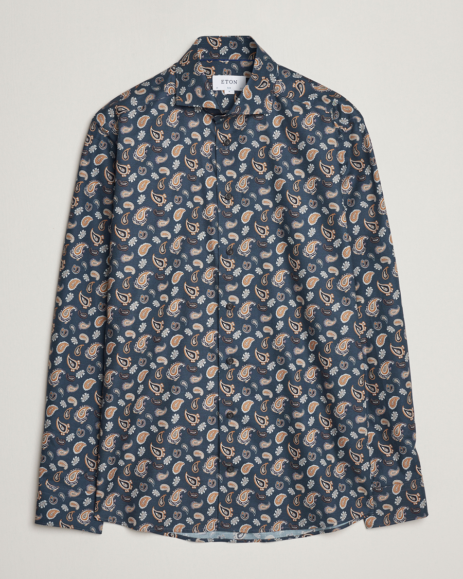 Heren | Overhemden | Eton | Slim Fit Wrinkle Free Flannel Printed Shirt Navy