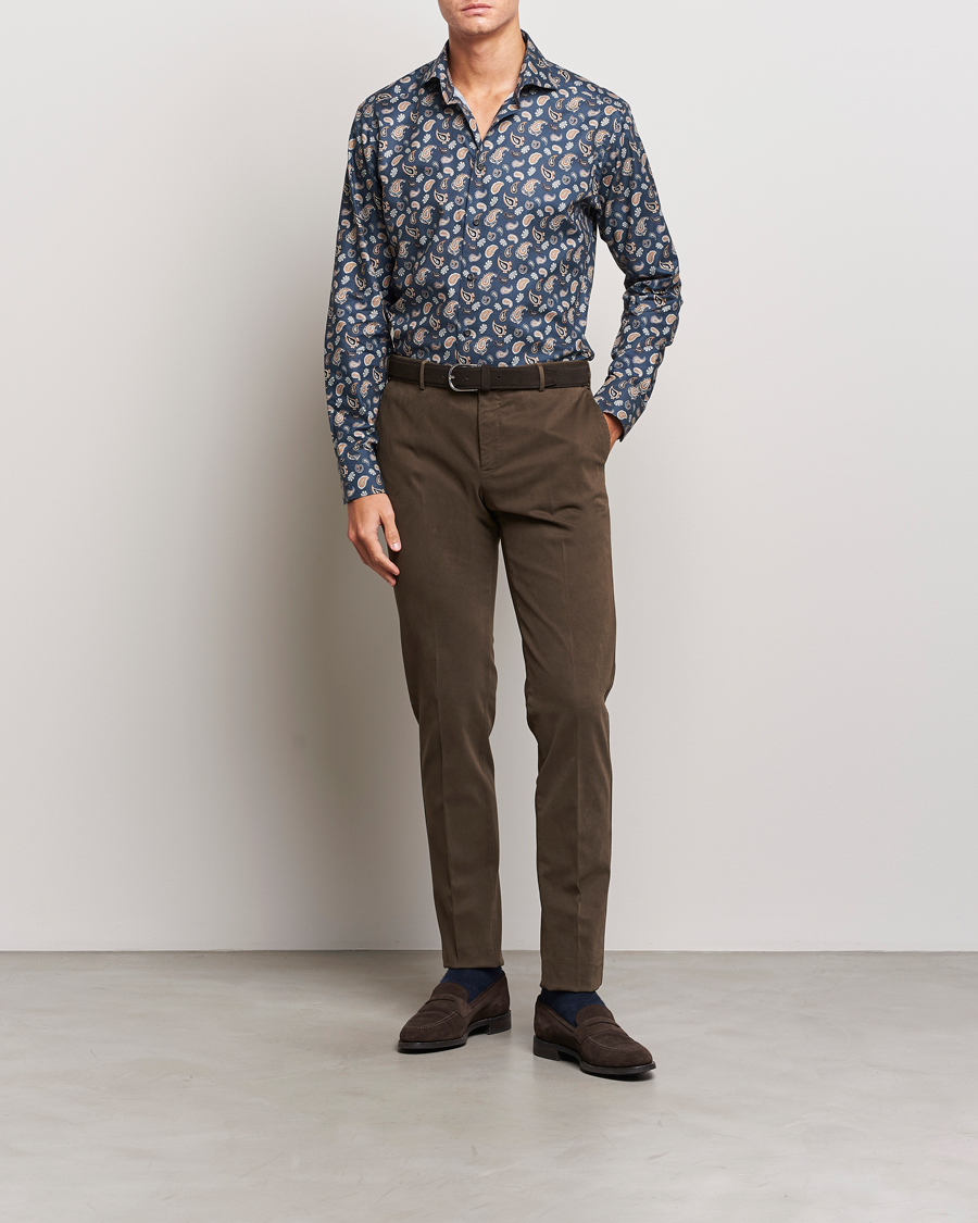 Heren | Overhemden | Eton | Slim Fit Wrinkle Free Flannel Printed Shirt Navy