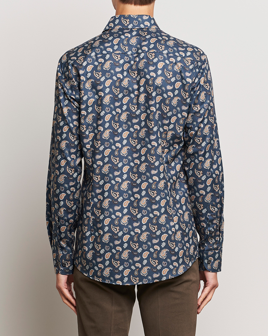 Heren | Overhemden | Eton | Slim Fit Wrinkle Free Flannel Printed Shirt Navy