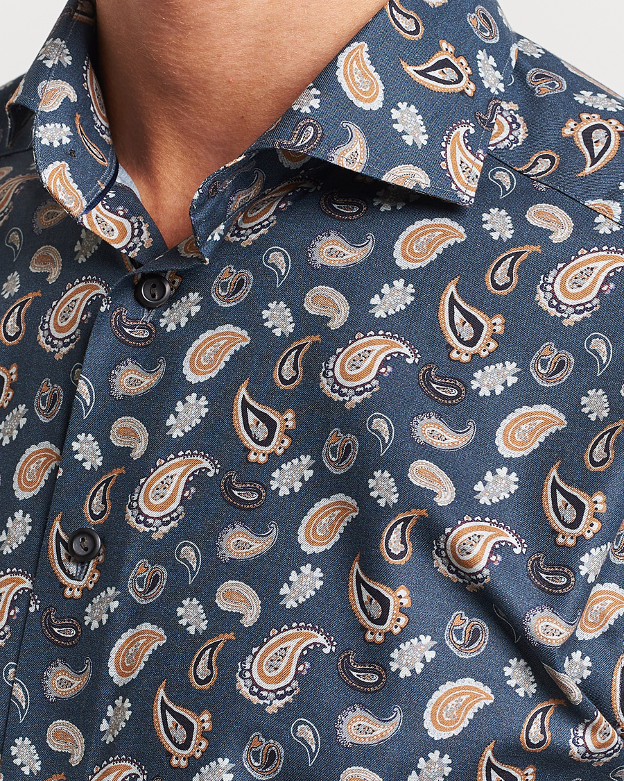 Heren | Overhemden | Eton | Slim Fit Wrinkle Free Flannel Printed Shirt Navy
