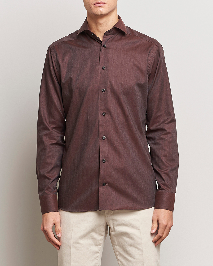 Homme | Chemises | Eton | Slim Fit Wrinkle Free Flannel Shirt Burgundy