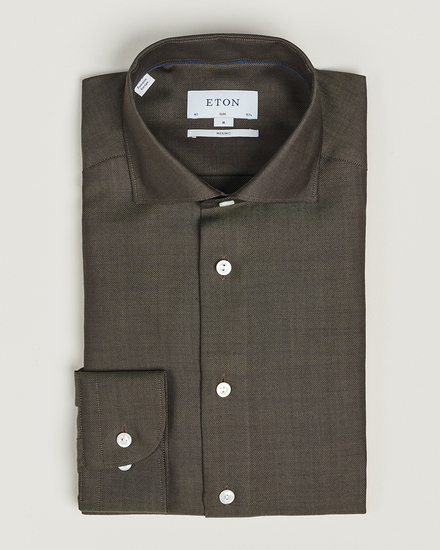 Heren | Overhemden | Eton | Slim Fit Merino Shirt Dark Brown