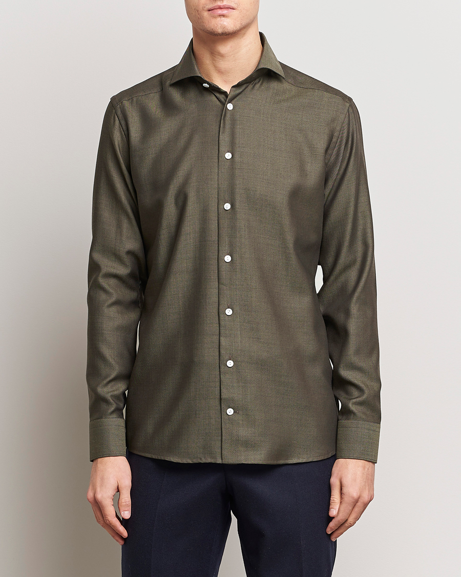 Heren | Overhemden | Eton | Slim Fit Merino Shirt Dark Brown