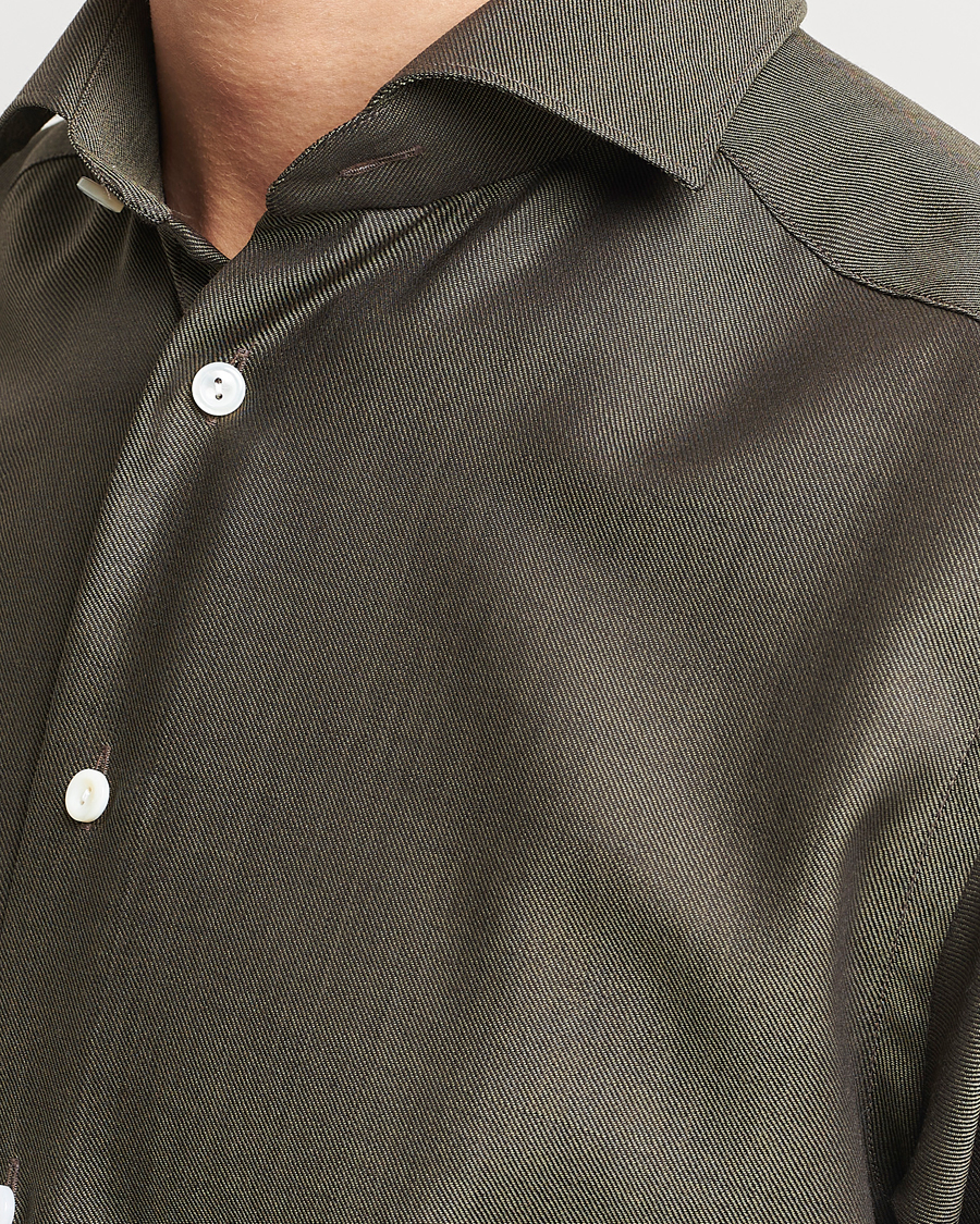 Heren | Overhemden | Eton | Slim Fit Merino Shirt Dark Brown