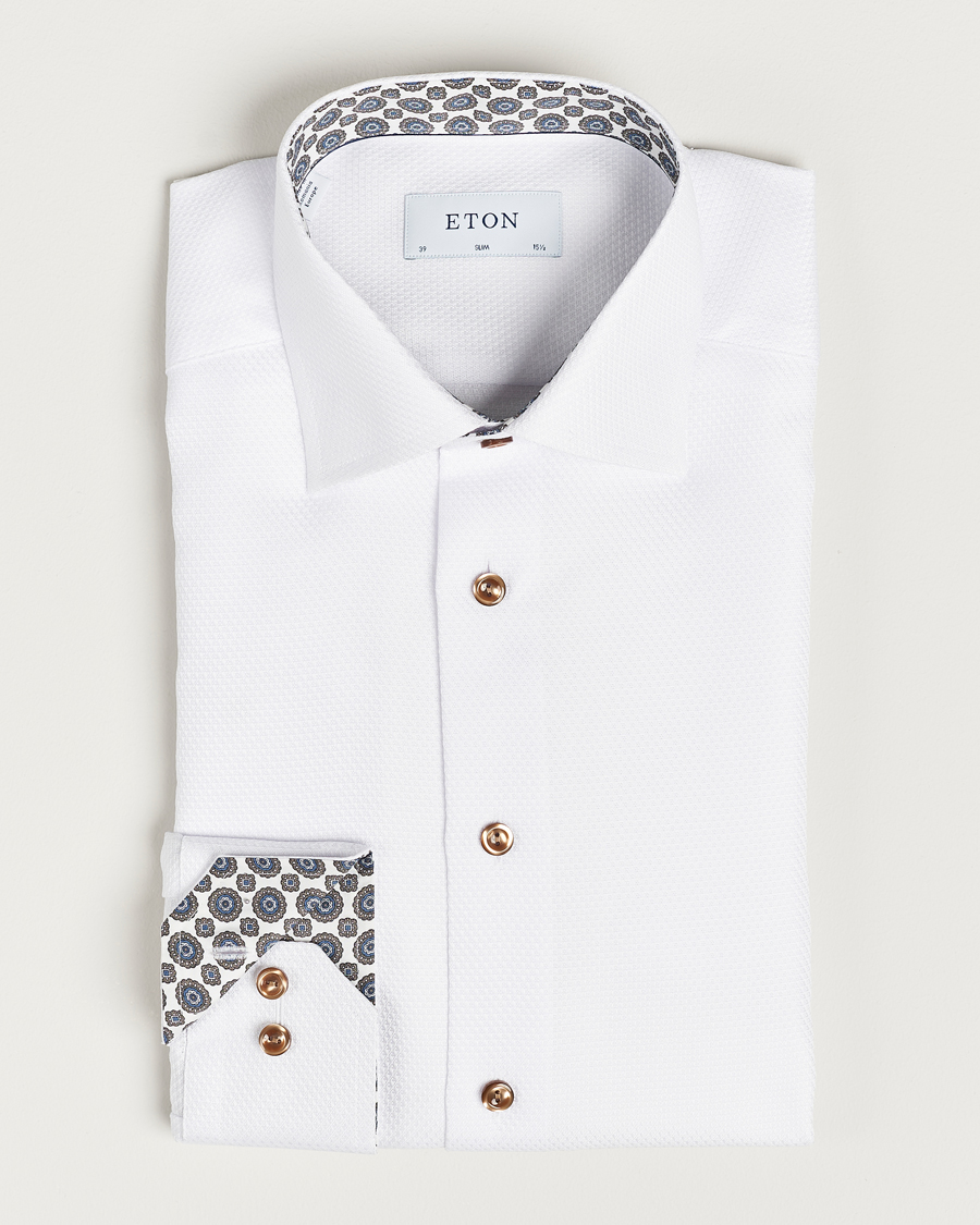 Heren | Overhemden | Eton | Slim Fit Royal Dobby Contrast Shirt White