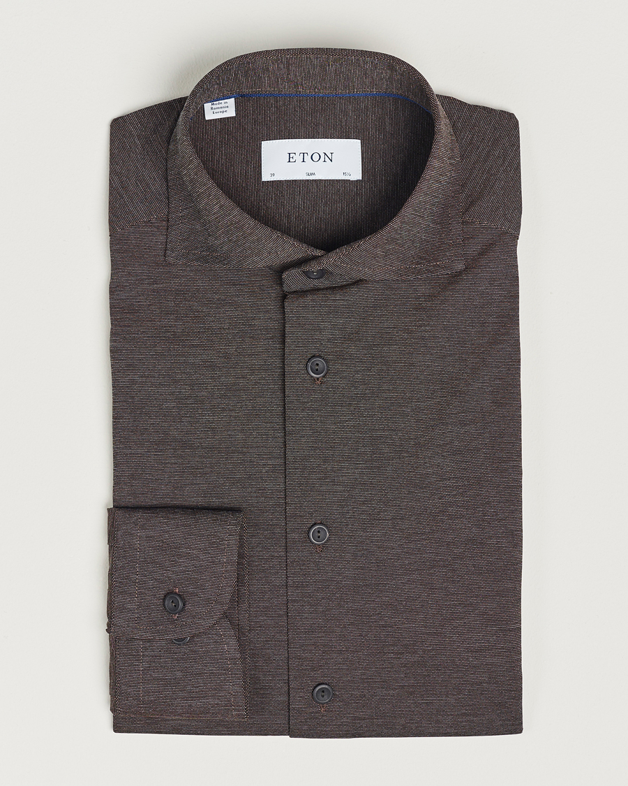 Homme | Chemises | Eton | Slim Fit Four Way Stretch Shirt Brown Melange