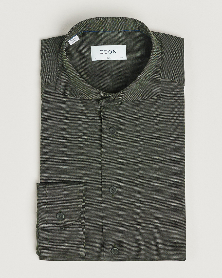 Homme | Chemises | Eton | Slim Fit Four Way Stretch Shirt Dark Green