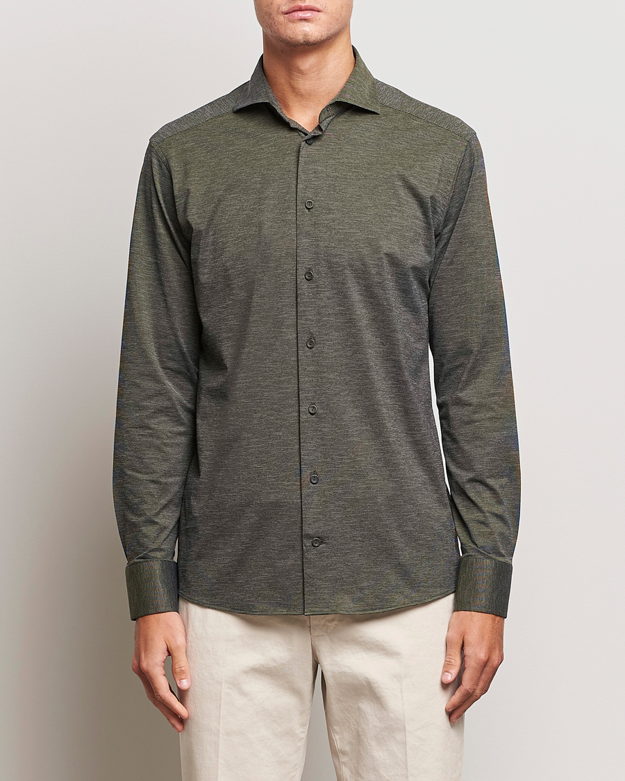 Homme | Chemises | Eton | Slim Fit Four Way Stretch Shirt Dark Green