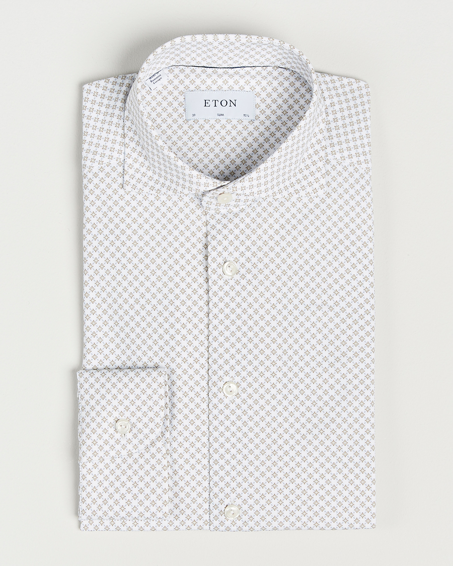 Homme | Chemises | Eton | Slim Fit Four Way Stretch Printed Shirt Beige