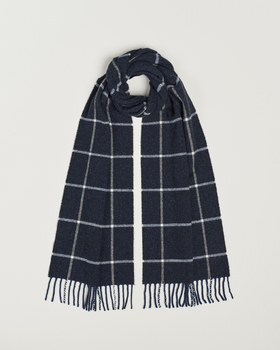 Heren | Eton Checked Wool Scarf Navy Blue | Eton | Checked Wool Scarf Navy Blue