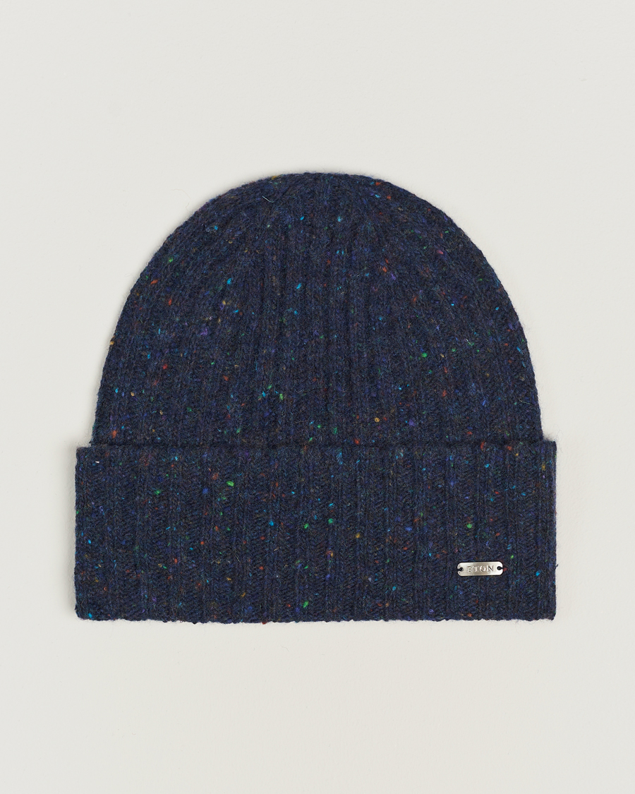 Homme | Eton Wool Blend Donegal Beanie Navy Blue | Eton | Wool Blend Donegal Beanie Navy Blue