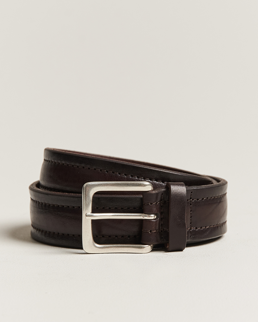 Homme | Orciani Vachetta Stitched Belt 3,5 cm Dark Brown | Orciani | Vachetta Stitched Belt 3,5 cm Dark Brown