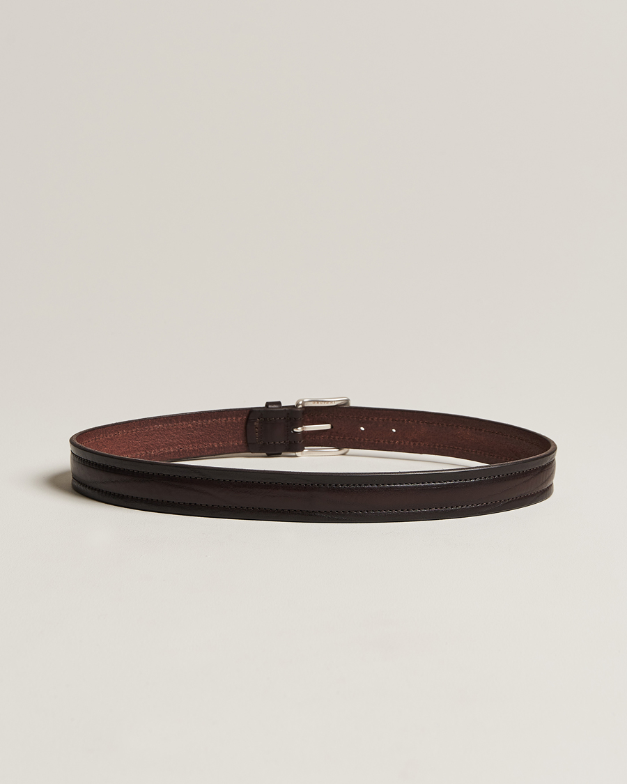 Homme | Orciani Vachetta Stitched Belt 3,5 cm Dark Brown | Orciani | Vachetta Stitched Belt 3,5 cm Dark Brown