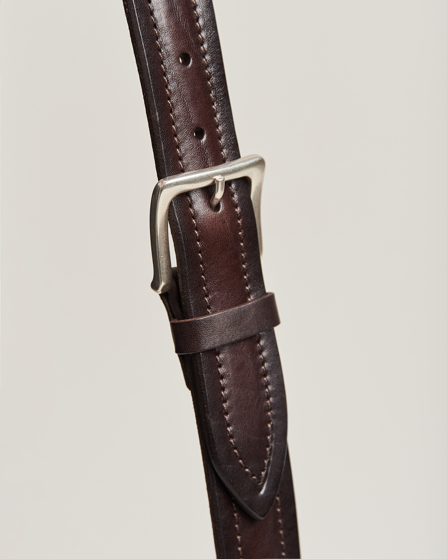 Homme | Orciani Vachetta Stitched Belt 3,5 cm Dark Brown | Orciani | Vachetta Stitched Belt 3,5 cm Dark Brown