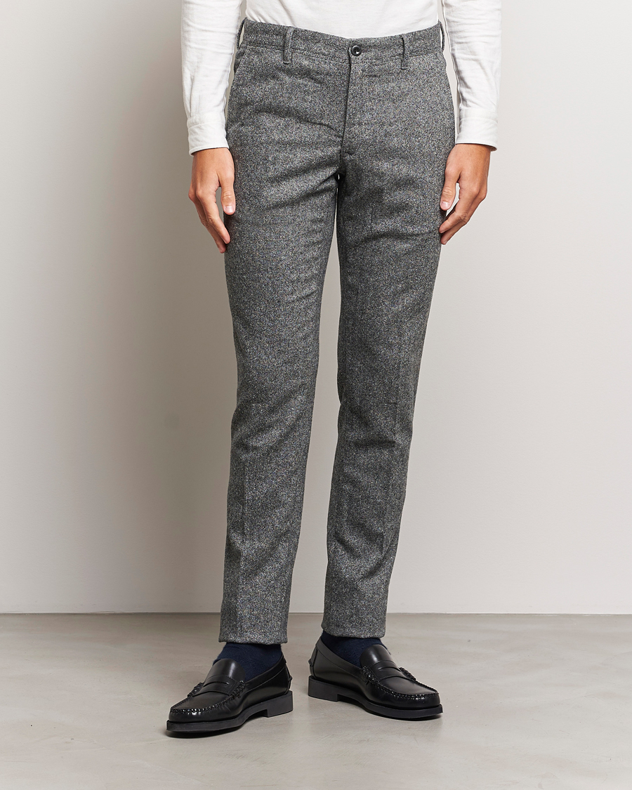 Homme | Pantalons | Incotex | Slim Fit Washed Wool/Silk Slacks Grey Melange