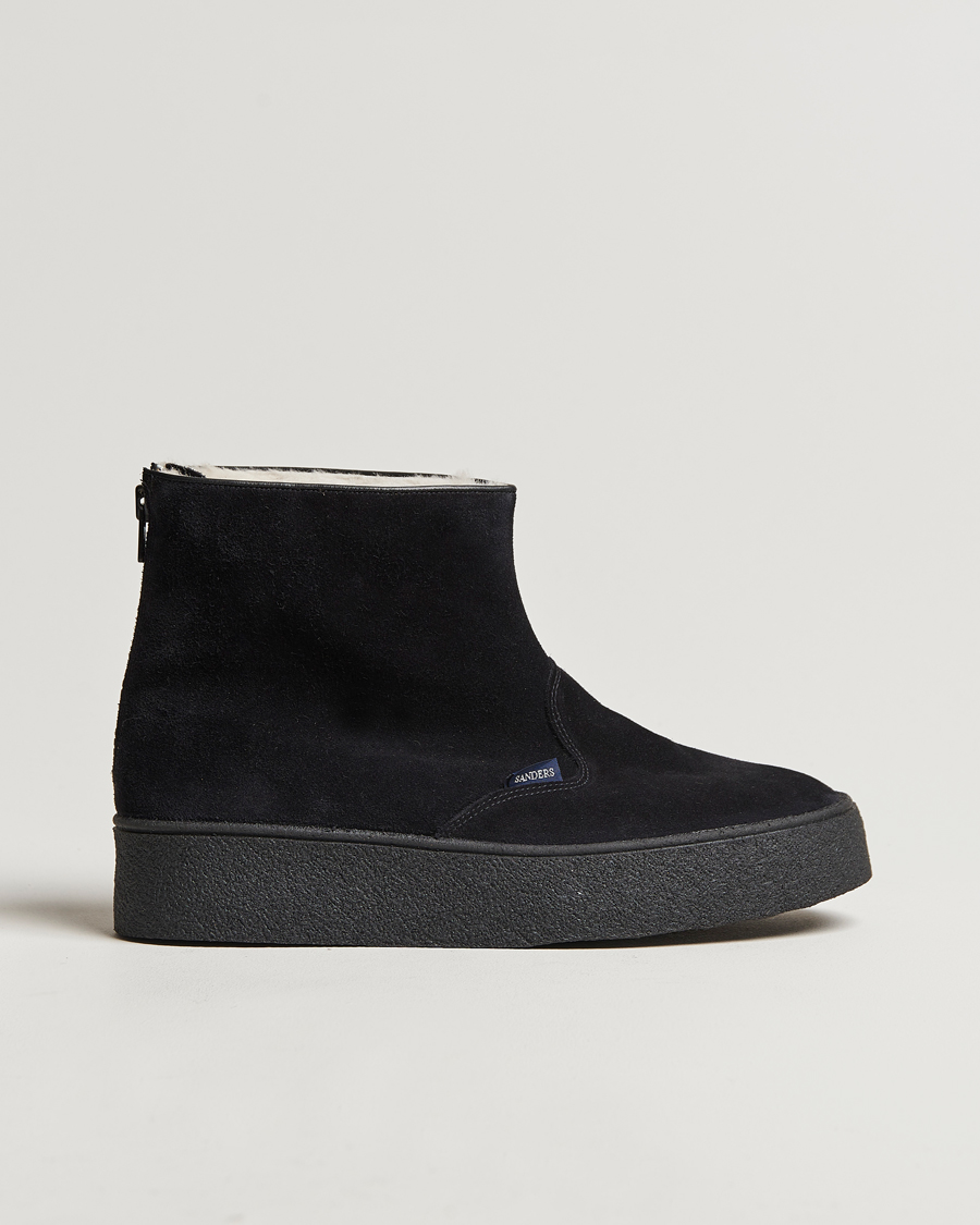 Homme | Sanders Sherling Lined Curling Boot Black Suede | Sanders | Sherling Lined Curling Boot Black Suede