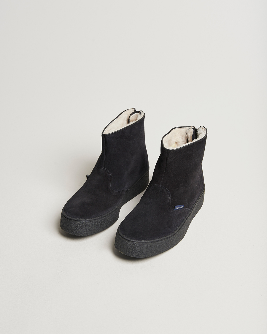 Homme | Sanders Sherling Lined Curling Boot Black Suede | Sanders | Sherling Lined Curling Boot Black Suede