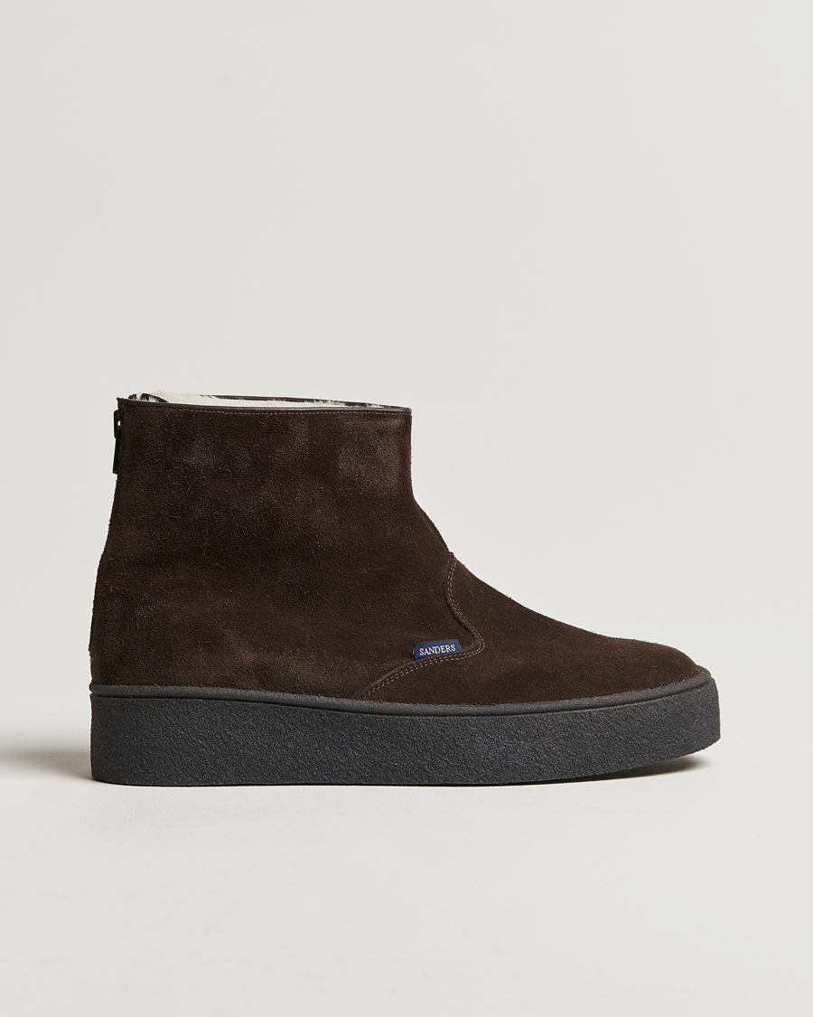 Homme | Sanders Sherling Lined Curling Boot Chocolate Suede | Sanders | Sherling Lined Curling Boot Chocolate Suede