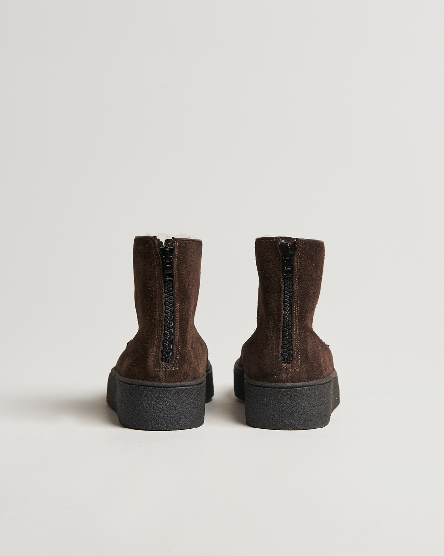 Homme | Sanders Sherling Lined Curling Boot Chocolate Suede | Sanders | Sherling Lined Curling Boot Chocolate Suede