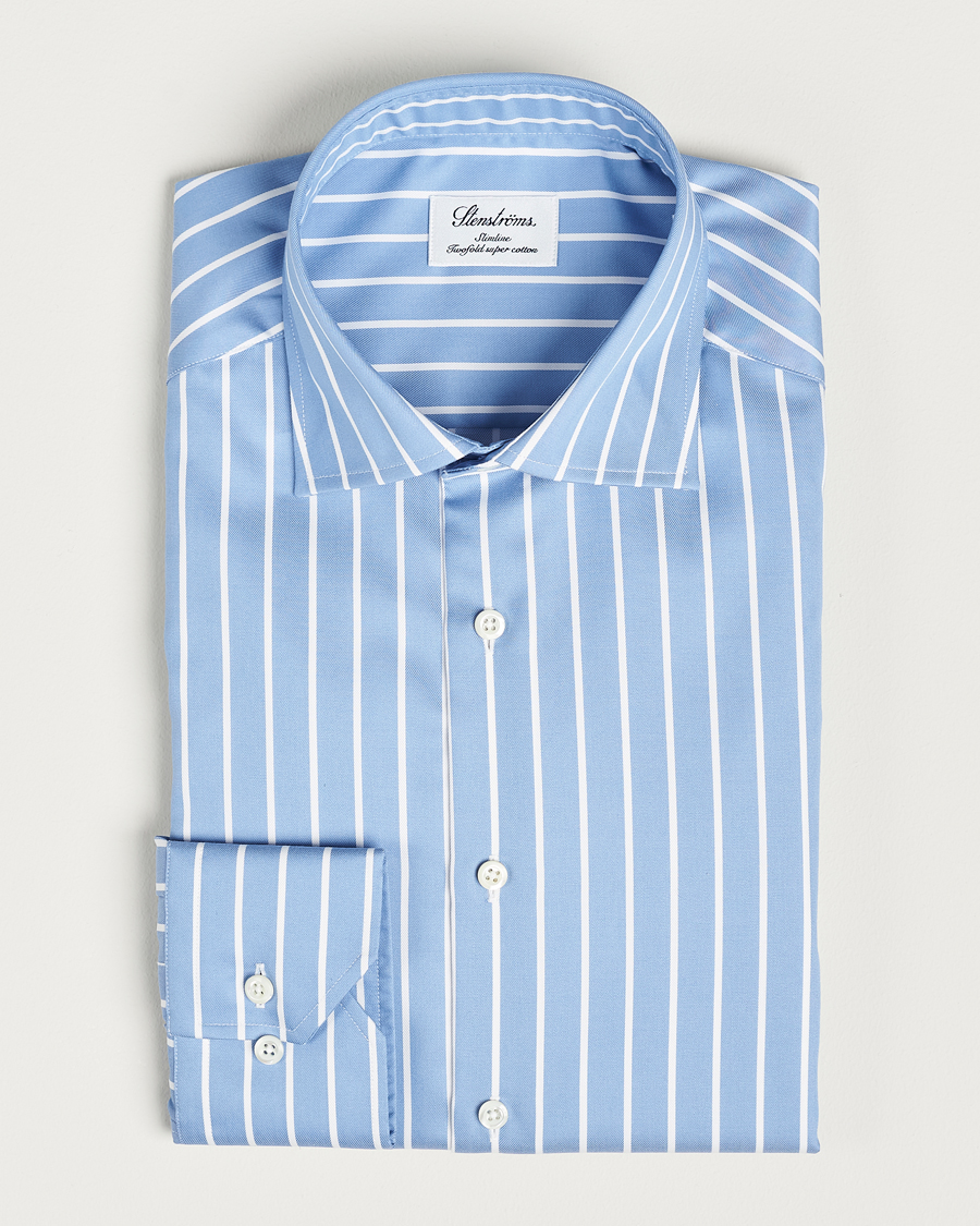 Homme | Chemises | Stenströms | Slimline Striped Cut Away Shirt Blue