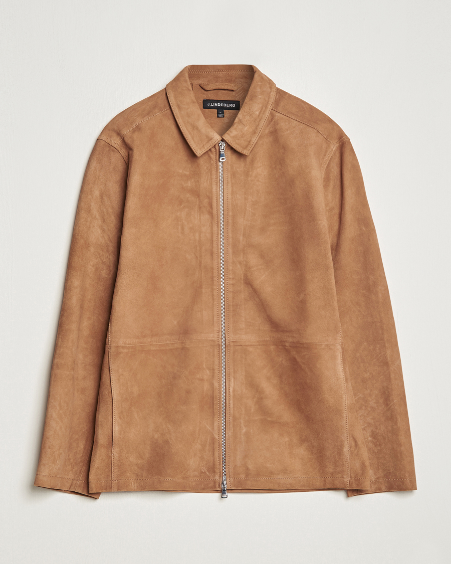 Homme | Manteaux Et Vestes | J.Lindeberg | Jonah Suede Zip Overshirt Chipmunk