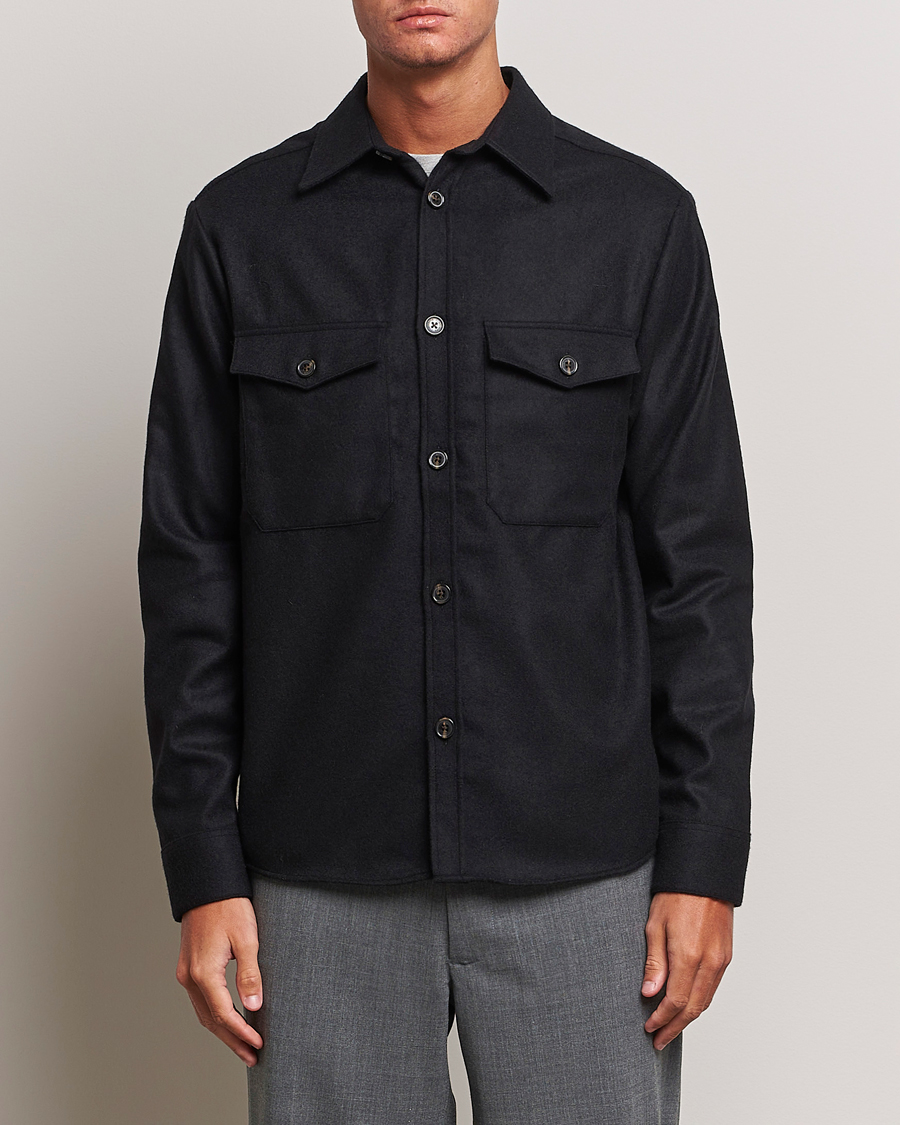 Homme | Chemises | J.Lindeberg | Flat Wool Overshirt Black