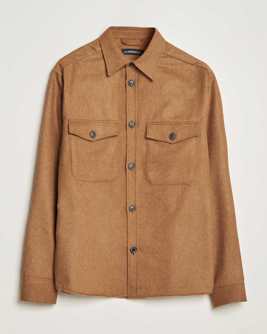 Homme | Chemises | J.Lindeberg | Flat Wool Overshirt Chipmunk