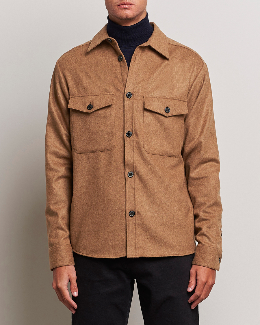 Homme | Chemises | J.Lindeberg | Flat Wool Overshirt Chipmunk