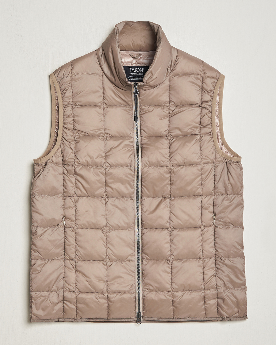 Homme | Manteaux Et Vestes | TAION | High Neck Full Zip Lightweight Down Vest Khaki