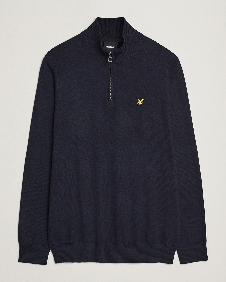 Heren | Truien | Lyle & Scott | Cotton/Merino Half Zip Dark Navy