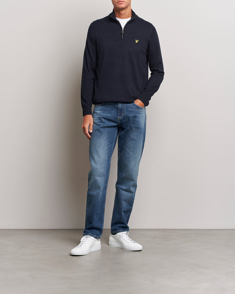 Heren | Truien | Lyle & Scott | Cotton/Merino Half Zip Dark Navy