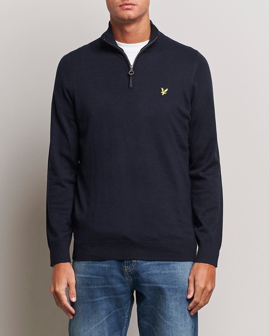 Heren | Truien | Lyle & Scott | Cotton/Merino Half Zip Dark Navy