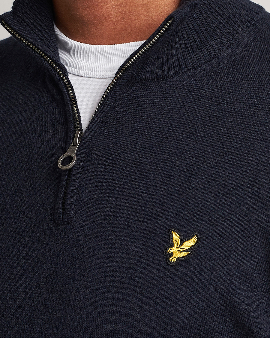 Heren | Truien | Lyle & Scott | Cotton/Merino Half Zip Dark Navy