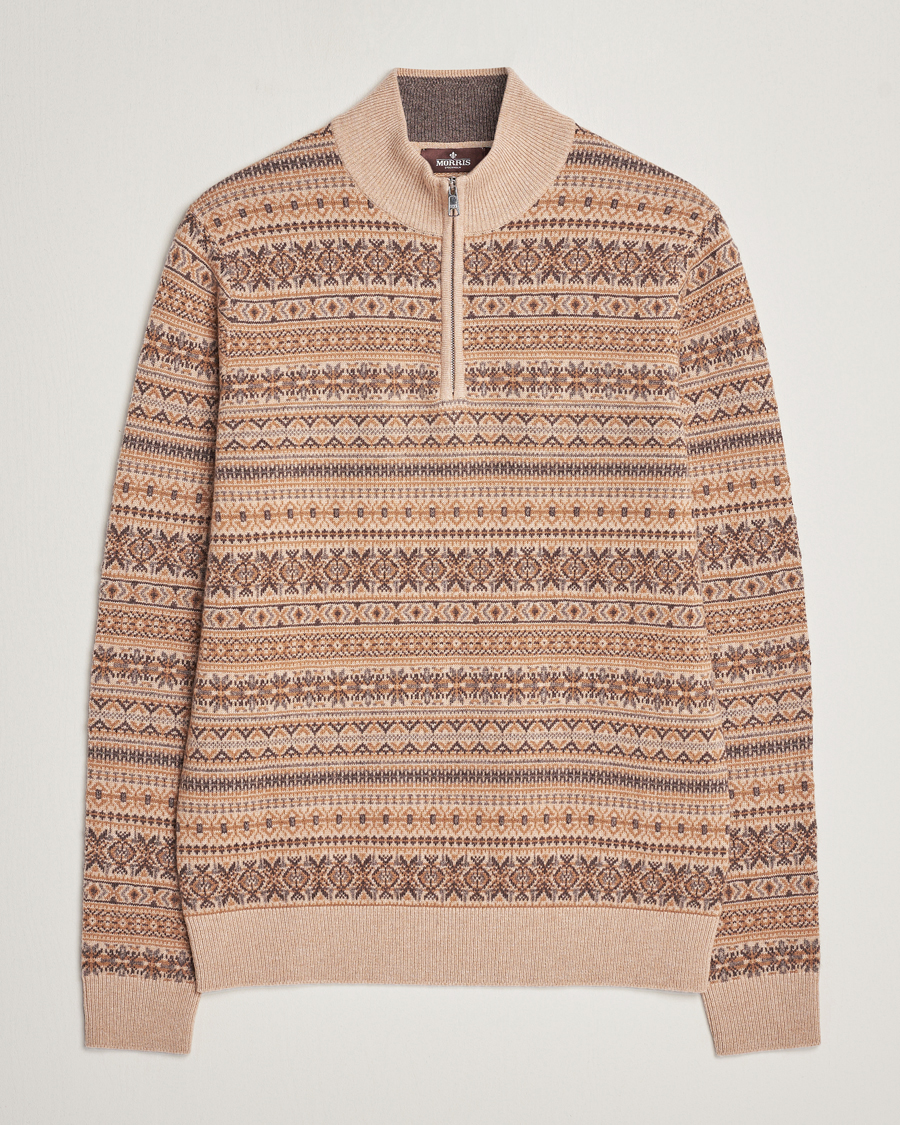 Heren | Truien | Morris Heritage | Freddie Wool/Cashmere Half Zip Camel