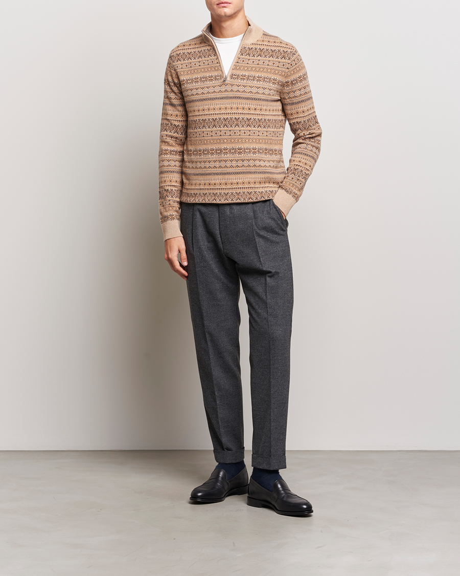 Heren | Truien | Morris Heritage | Freddie Wool/Cashmere Half Zip Camel