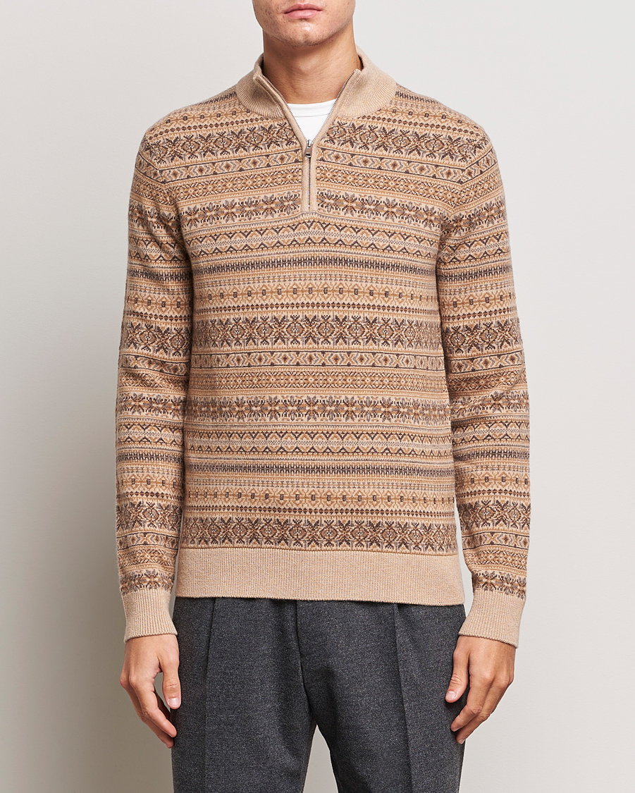 Heren | Truien | Morris Heritage | Freddie Wool/Cashmere Half Zip Camel