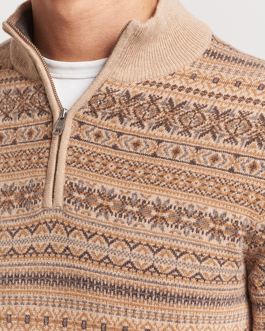 Heren | Truien | Morris Heritage | Freddie Wool/Cashmere Half Zip Camel
