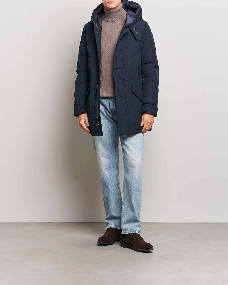 Heren | Jassen | Woolrich | Polar High Collar Parka Melton Blue
