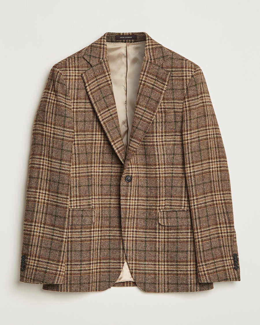 Homme | Blazers | Oscar Jacobson | Fogerty Soft Checked Wool Blazer Brown
