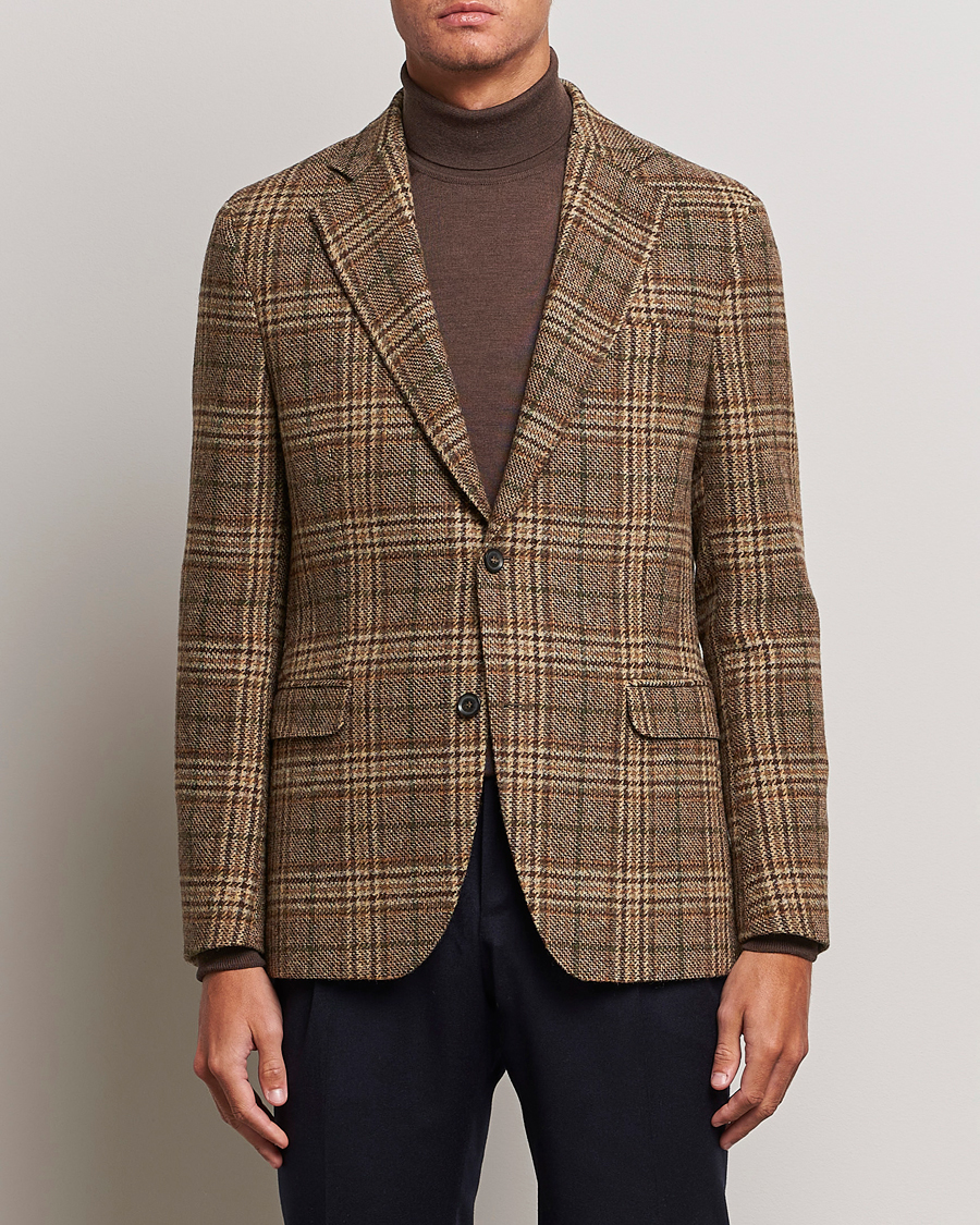 Homme | Blazers | Oscar Jacobson | Fogerty Soft Checked Wool Blazer Brown