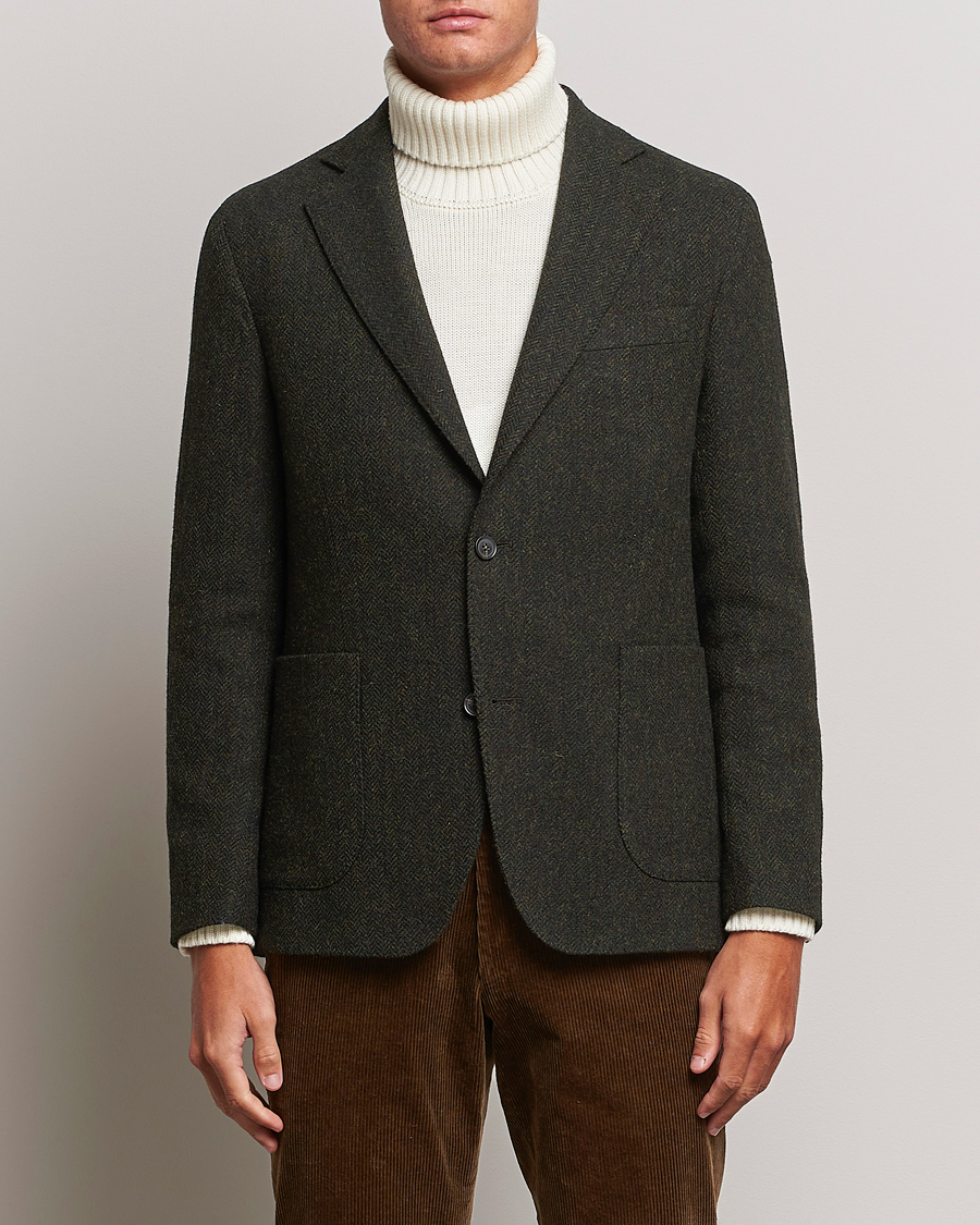 Homme | Blazers | Oscar Jacobson | Fogerty Moon Herringbone Tweed Blazer Green