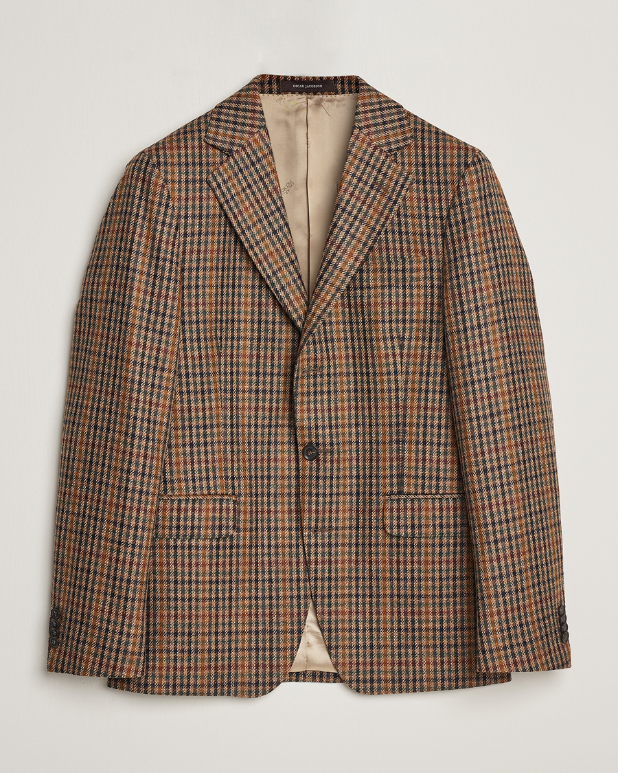 Homme | Blazers | Oscar Jacobson | Eizer Houndstooth Wool/Cashmere Blazer Brown