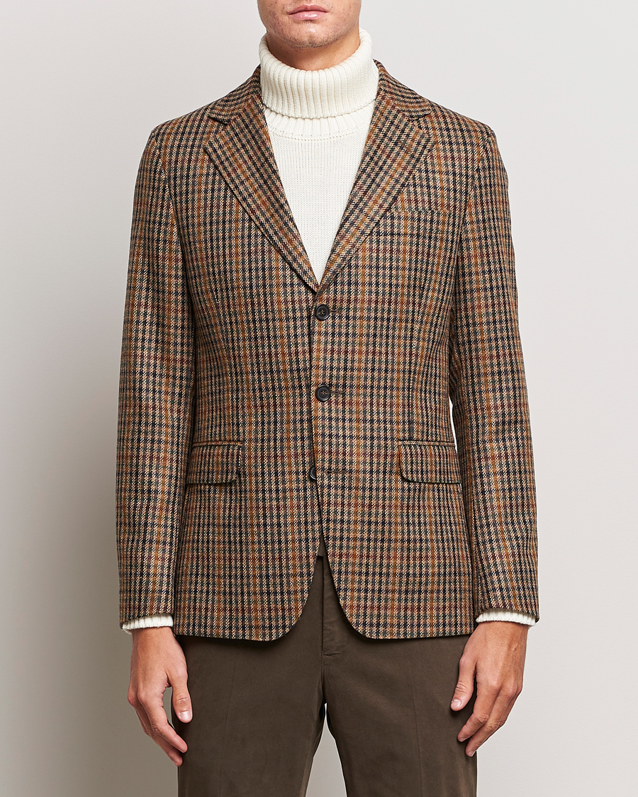 Homme | Blazers | Oscar Jacobson | Eizer Houndstooth Wool/Cashmere Blazer Brown