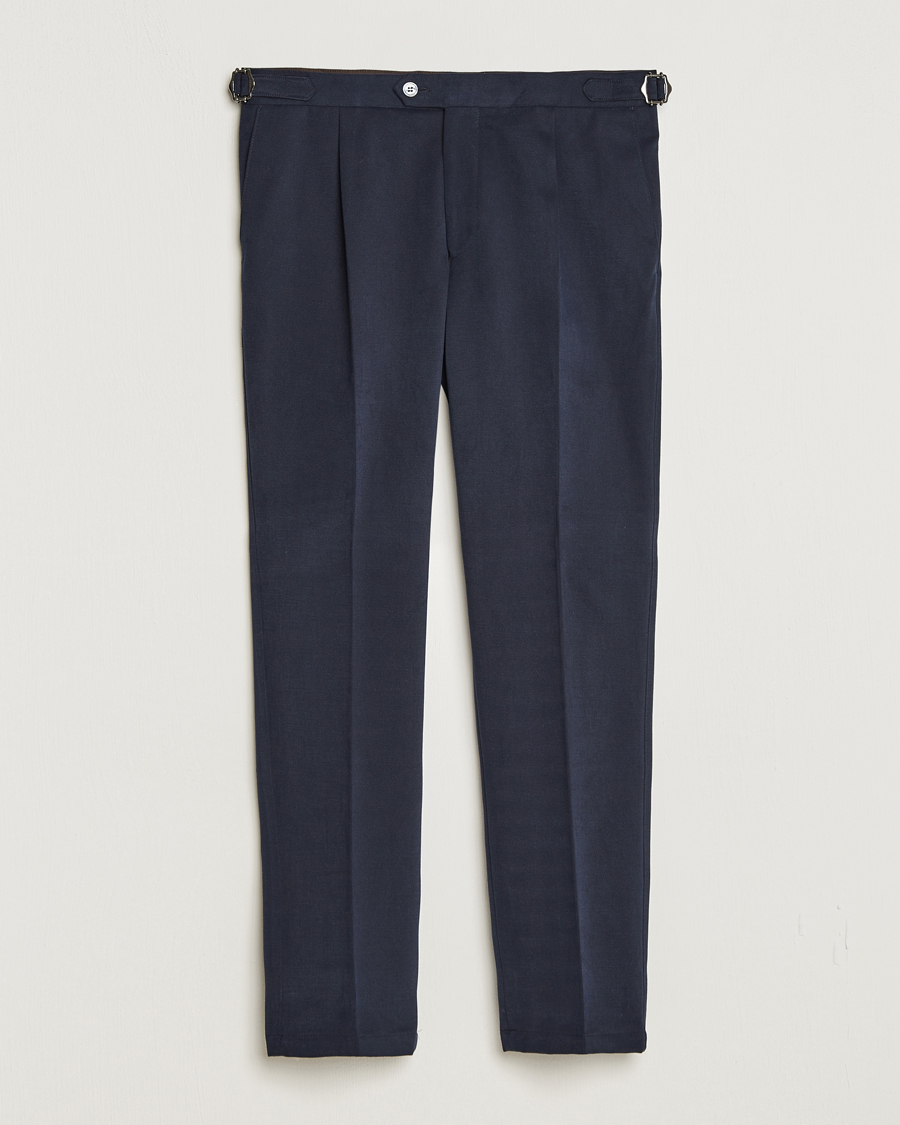 Homme | Pantalons | Oscar Jacobson | Delon Brushed Cotton Trousers Navy