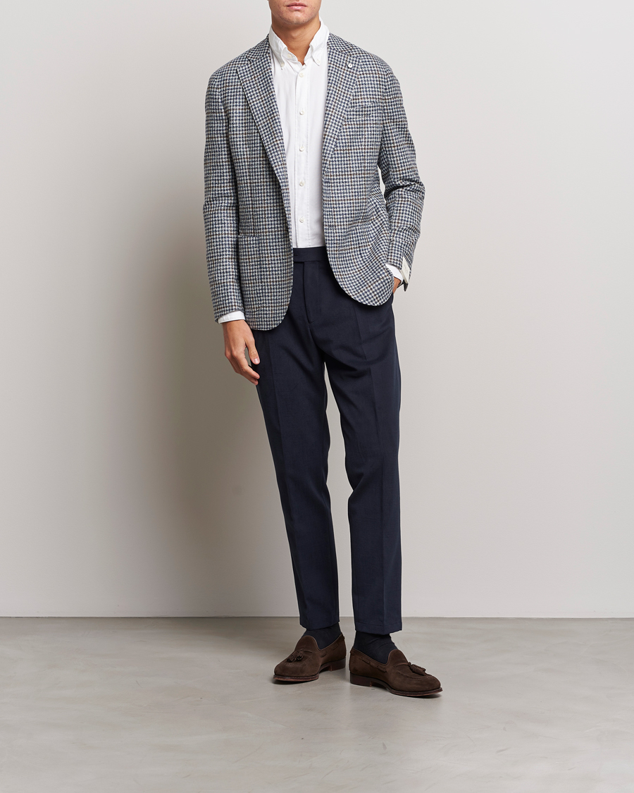 Homme | Pantalons | Oscar Jacobson | Delon Brushed Cotton Trousers Navy