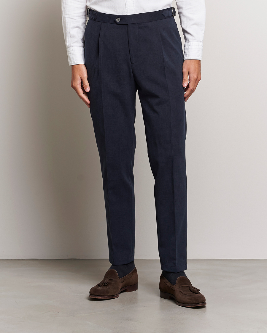 Homme | Pantalons | Oscar Jacobson | Delon Brushed Cotton Trousers Navy