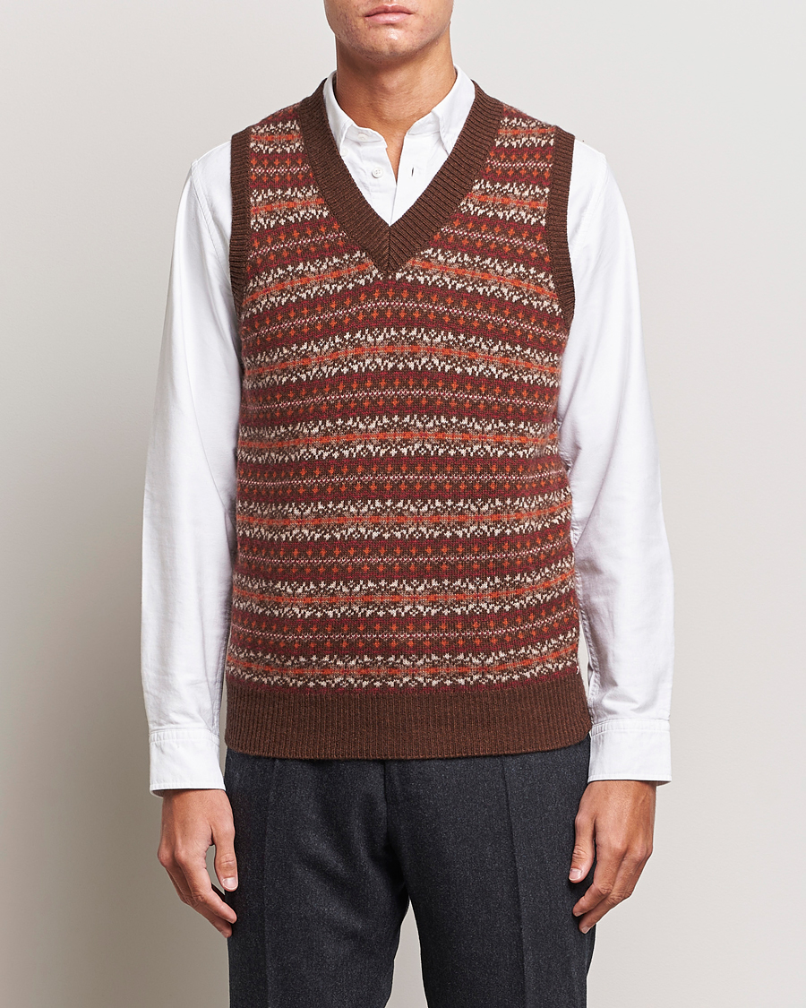 Homme | Pulls Et Tricots | Oscar Jacobson | Lucas Fairisle Wool/Cashmere Vest Red