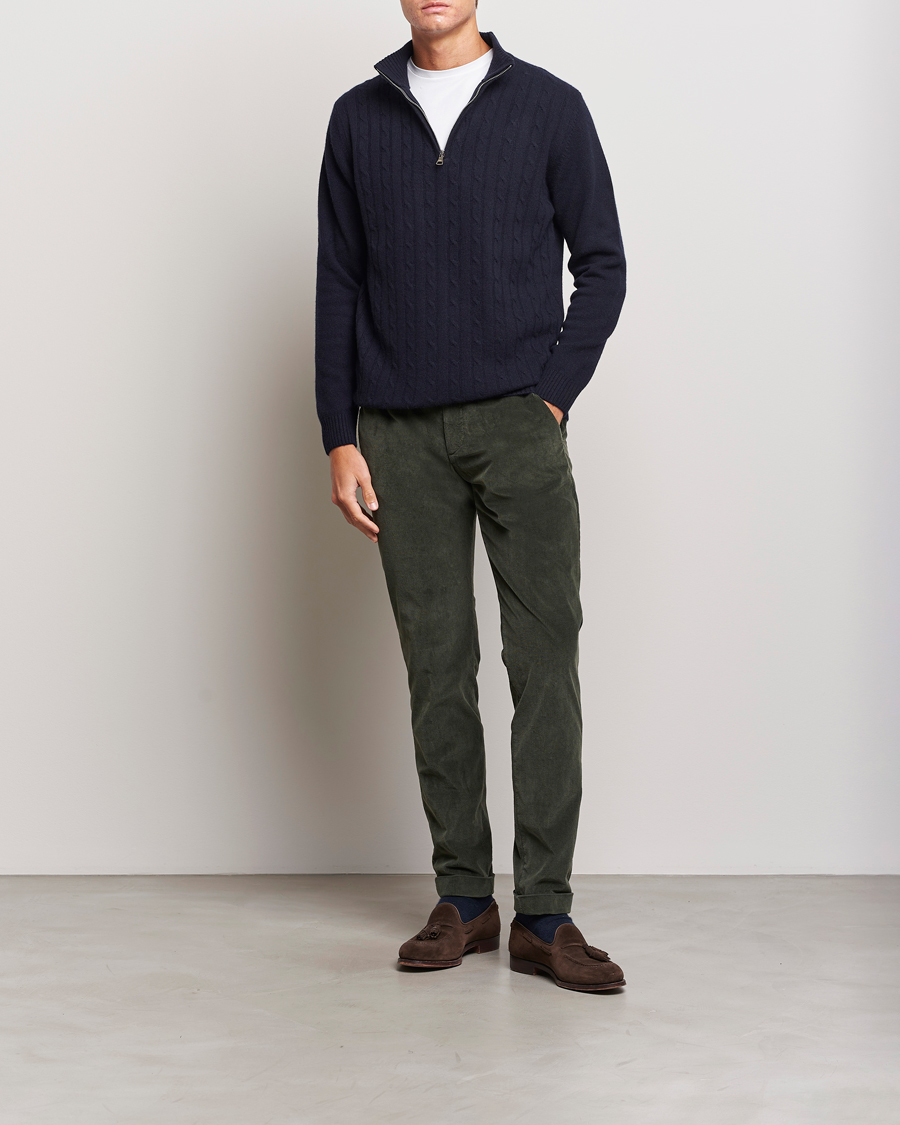 Heren | Truien | Oscar Jacobson | Percy Wool/Cashmere Knitted Half Zip Navy