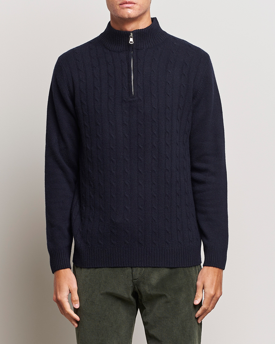 Heren | Truien | Oscar Jacobson | Percy Wool/Cashmere Knitted Half Zip Navy