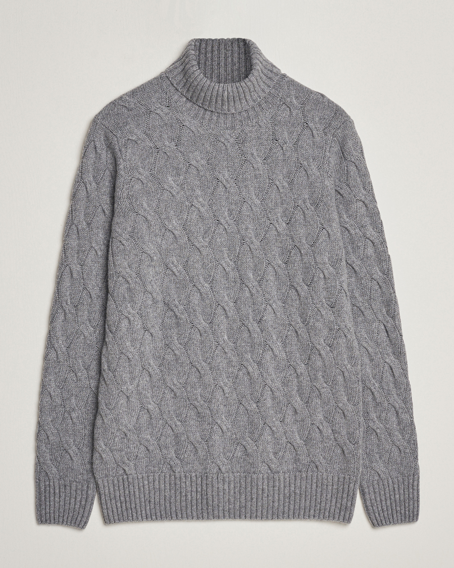 Homme | Pulls Et Tricots | Oscar Jacobson | Seth Heavy Knitted Wool/Cashmere Cable Rollneck Grey